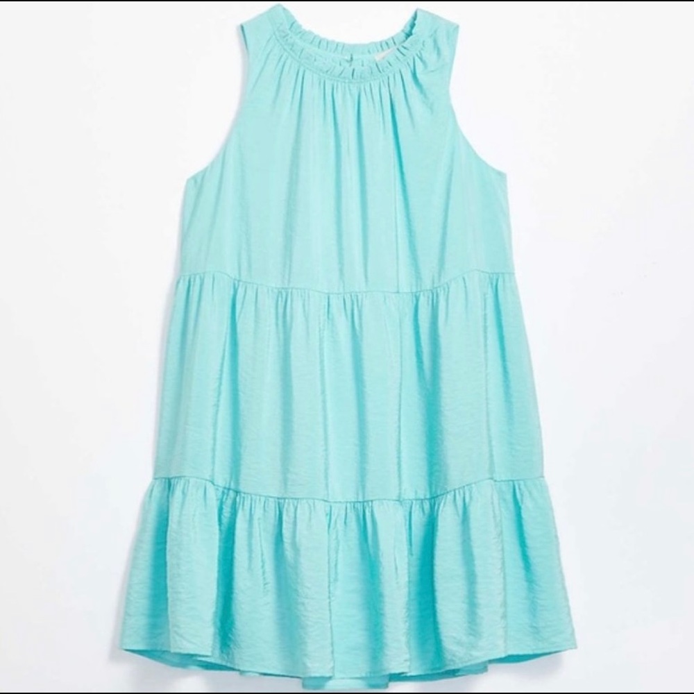 LOFT seafoam/mint green tiered swing dress MEDIUM